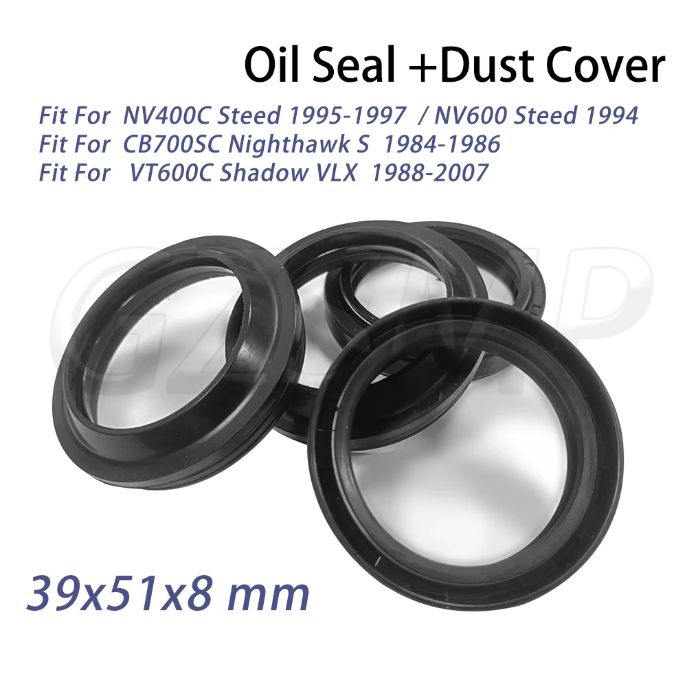 

Front Fork Damper Oil Seal 39x51x8 Dust Cover Fit for Honda VT600C Shadow VLX1988-2007 CB700SC NV600 NV400C Steed
