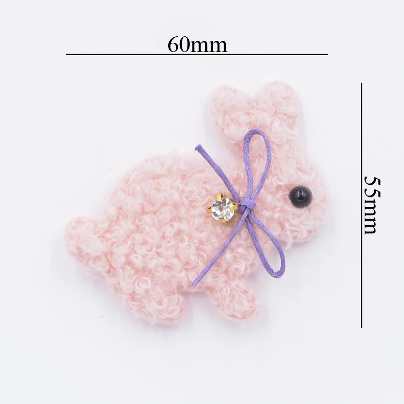 6Pcs Teddy Plush Padded Patches Kawaii Rabbit with Bow Rhinestone Appliques for Clothes Leggings Crafts DIY Hairpin Decor