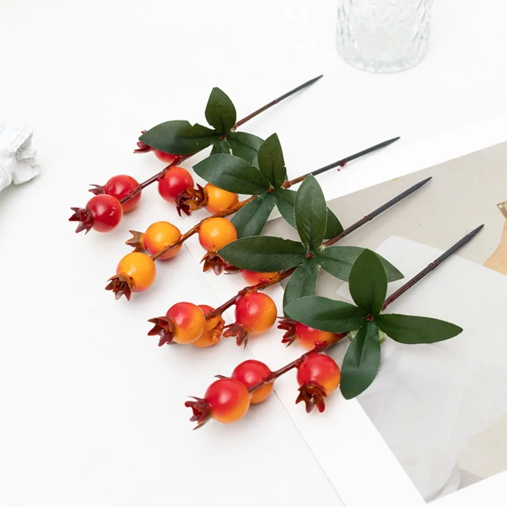Artificial Pomegranate Fruit Branch Mini Faux Plant Auspicious Decor for Home Wedding Party New Year Festival Floral Arrangement