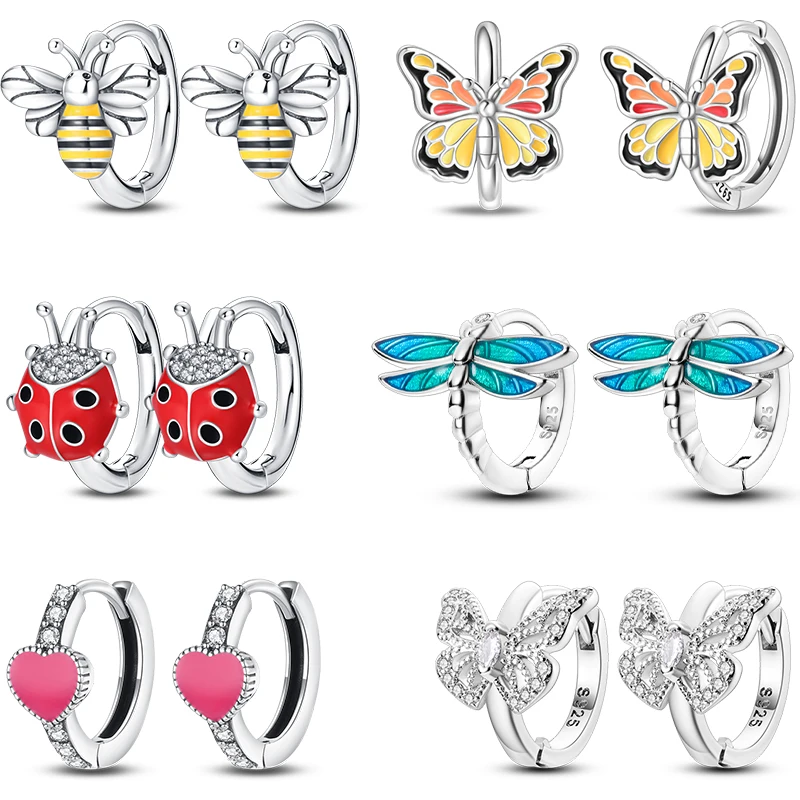 

Women's Sweet 925 Sterling Silver Ladybug Butterfly Dragonfly Iris Flower Design Earrings Fit Wedding Parties Exquisite Jewelry