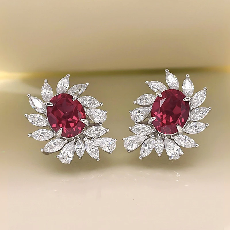 Huitan Brilliant Red Cubic Zirconia Stud Earrings Women for Engagement Wedding Accessories Gift Silver Color New Fashion Jewelry