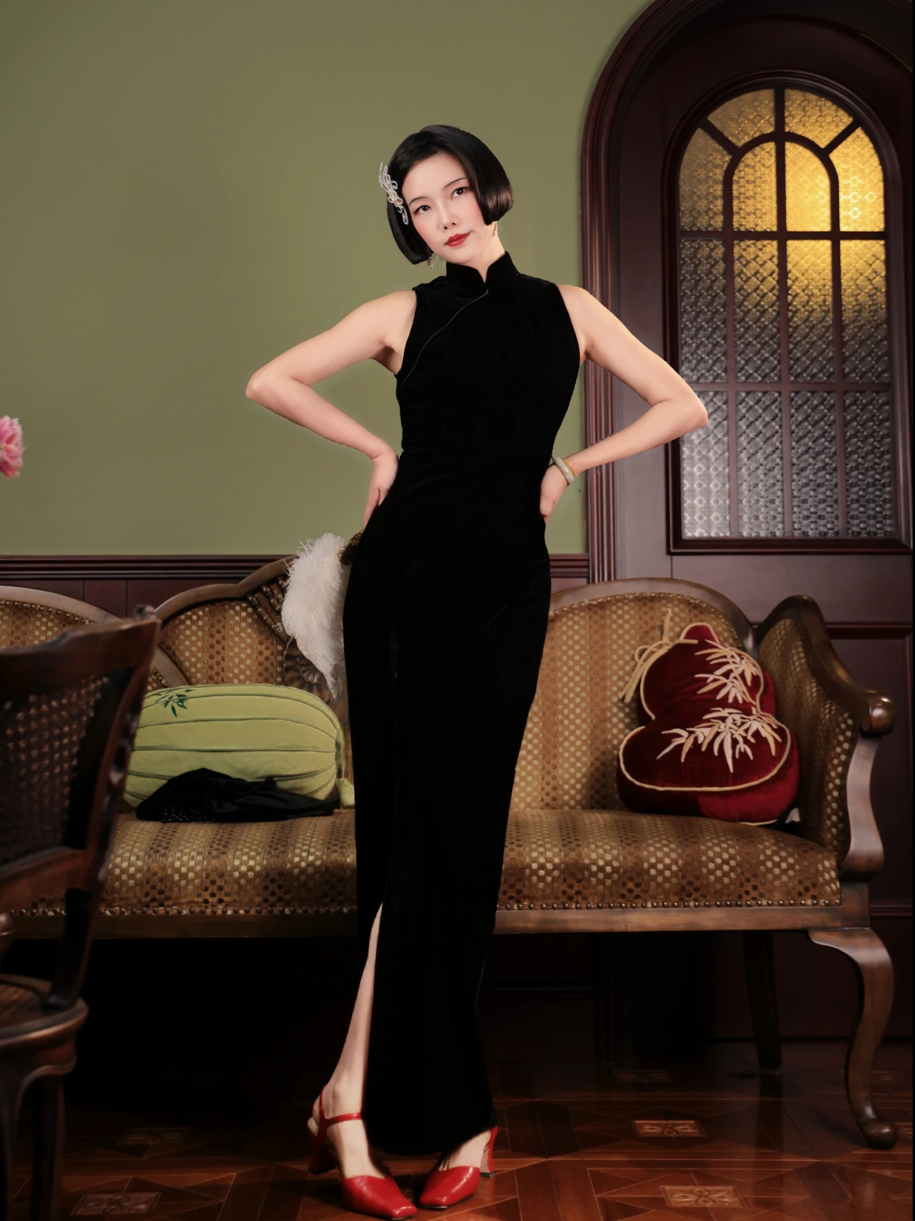 

Топ Ulara Winter High Densi Stand Velvet Bla oulder Slaed Original Improved Slimming Dr Vintage Sle ro...