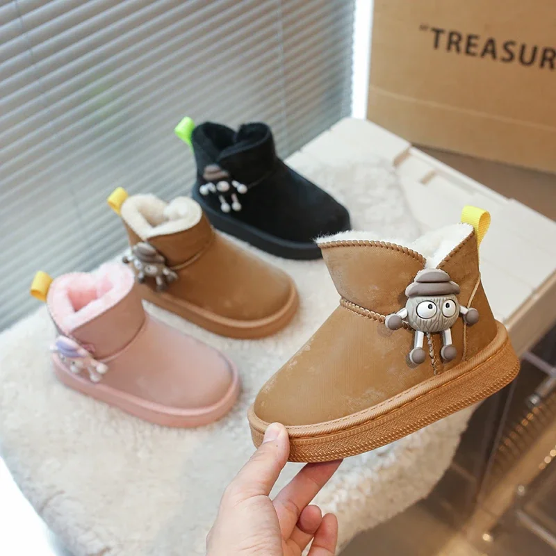 

Children Snow Boots for Boys Girls Cartoon Style Pendant Medium Big Children Ankle Thermal Boots Warm Thick Plush Anti-skid Soft