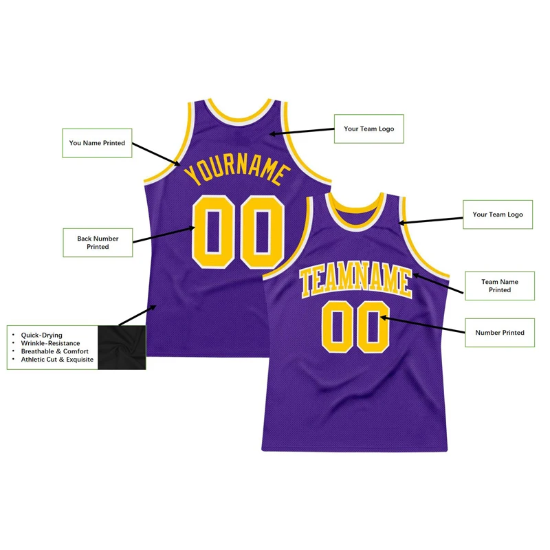 Purple gold Color Custom Basketball Jersey Tank Tops for Men Jersey Personalized Team Unisex Top