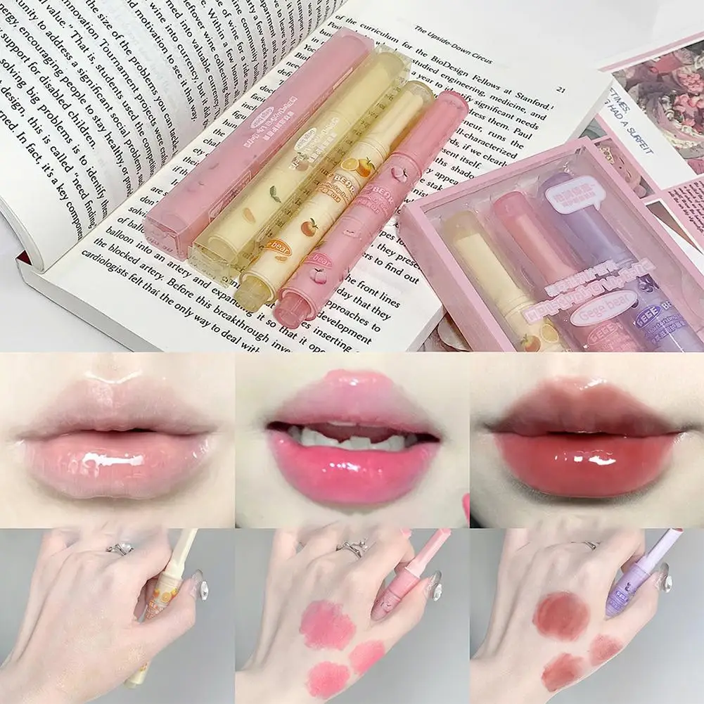 Herzförmiges klares Wasser Licht fester Lip gloss Gelee Lippenstift Lippen tönung Make-up roter Bleistift Spiegel kosmetisches Glas feuchtigkeit spendend e1o3