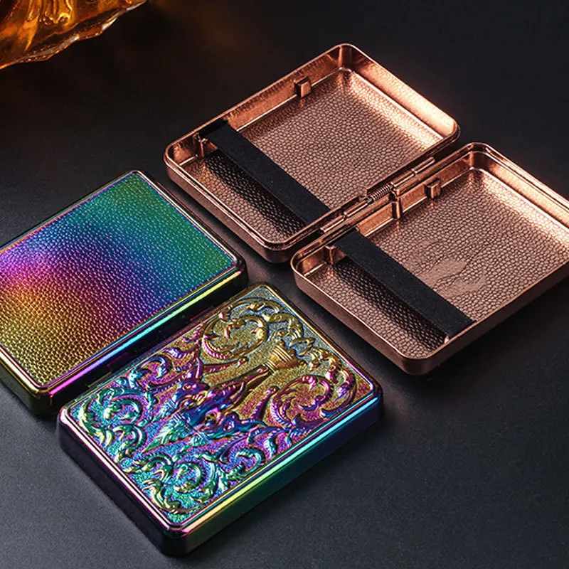 Retro Old-fashioned Metal Relief Cigarette Case 14 Pcs, Pressure-resistant and Moisture-proof Portable Flap