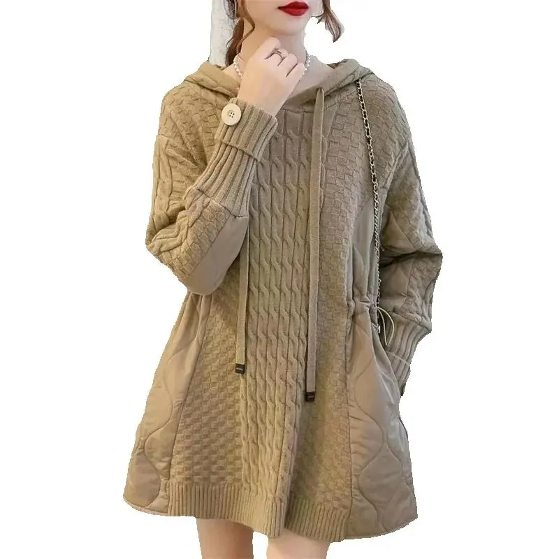 Mit Kapuze Schwerindustrie Herbst/Winter 2025, neue koreanische Ausgabe, lose einfarbige gestrickte Basis-Oberbekleidung, Spleißen, trendige Pendler-WF