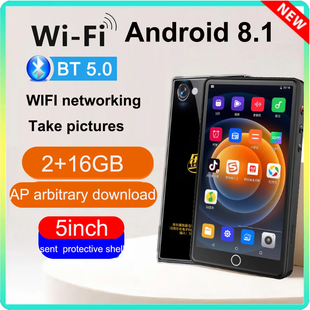 

128 ГБ Портативный Android WiFi MP3 с задней камерой 500 Вт 2 + 16 ГБ Полный сенсорный экран MP3 Музыкальный плеер Bluetooth 5.0 Hi-Fi Видео MP3