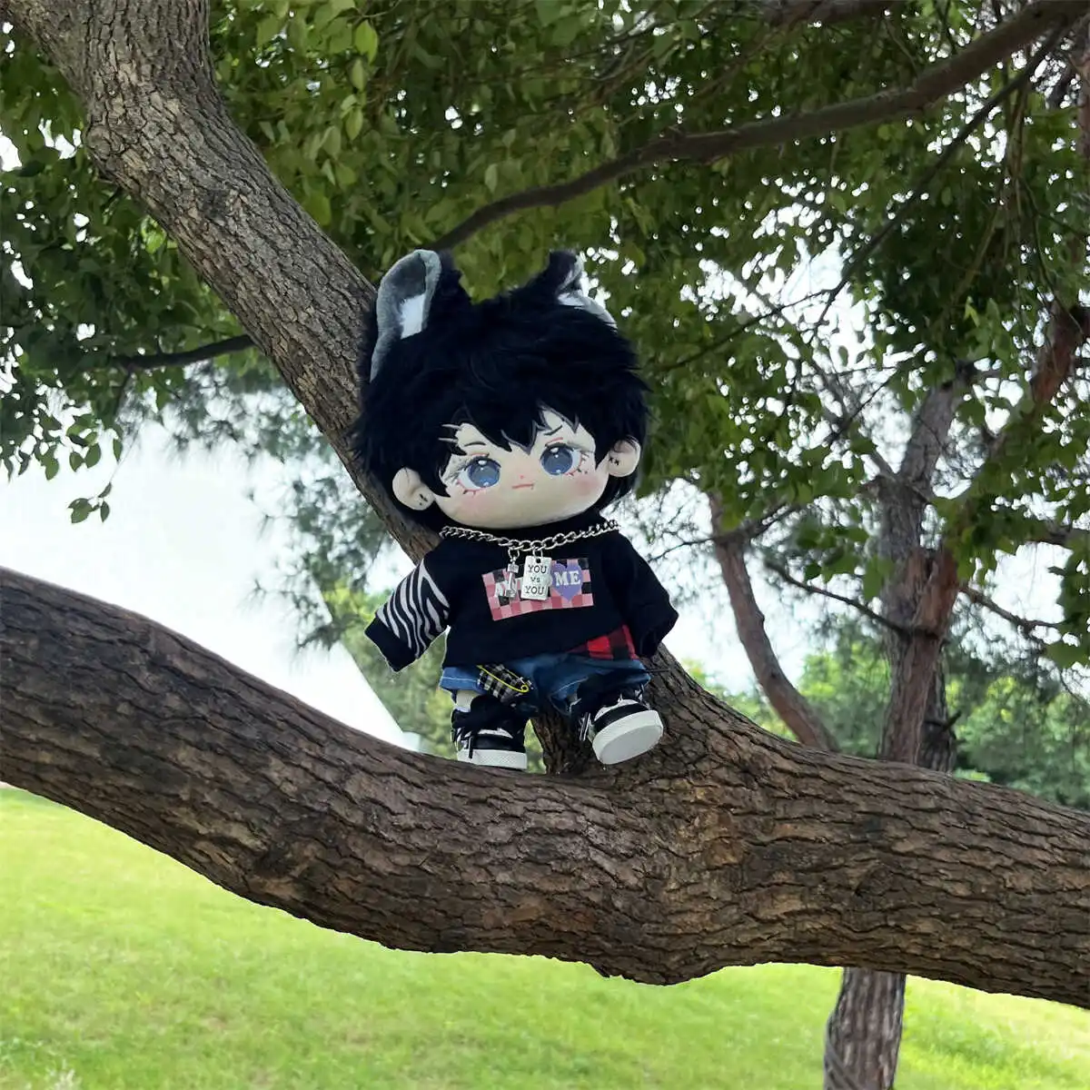 20 cm Plüsch Puppe Kleidung Handgemachte Coole Hübsche Silber Halskette Farbe Blockieren T-shirt Jeans Nette Schuhe Set Für Puppe Zubehör