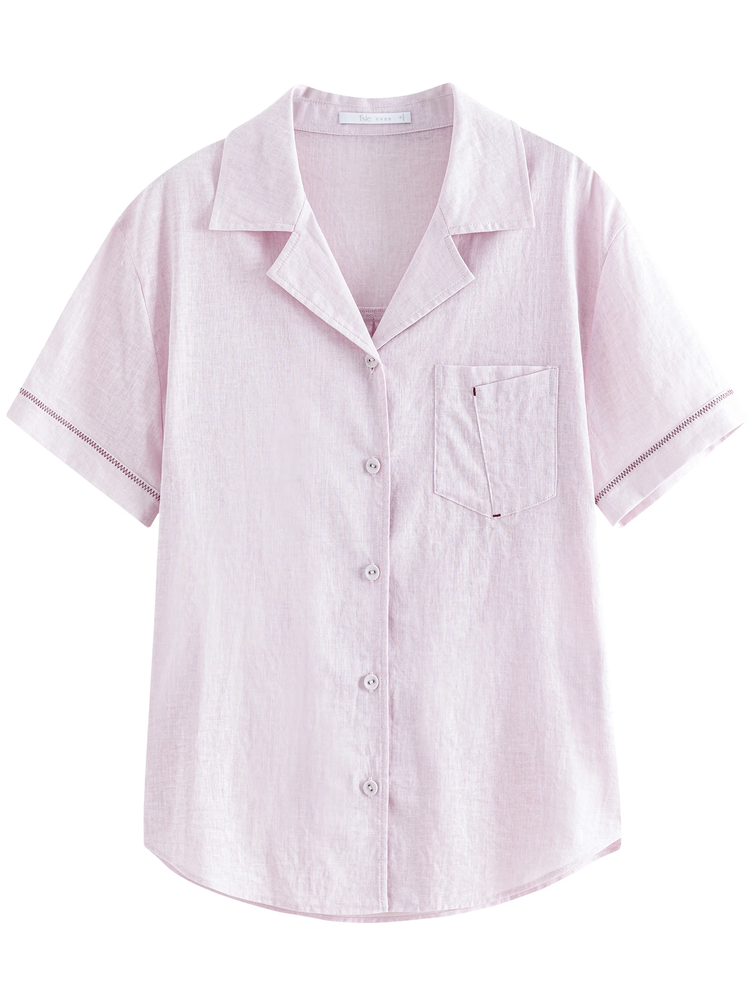 FSLE Women Cotton Linen Shirts Summer New Light Purple Short Sleeve Blouses Turn-down Collar Single Breasted Tops 24FS18075