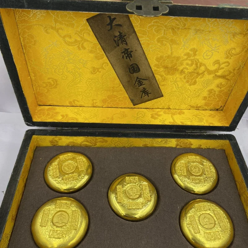 Five Emperors Single Dragon Gold Cake Small Yellow Fish Gold Bar Coin Gold Ingot Gold Nugget Gold Brick Gold Coin Brass Craft Co