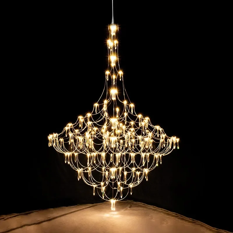 Modern Firefly Starry Sky Villa Duplex Residence Large Pendant Light Living Room Exhibition Hall Crystal Pendant Light
