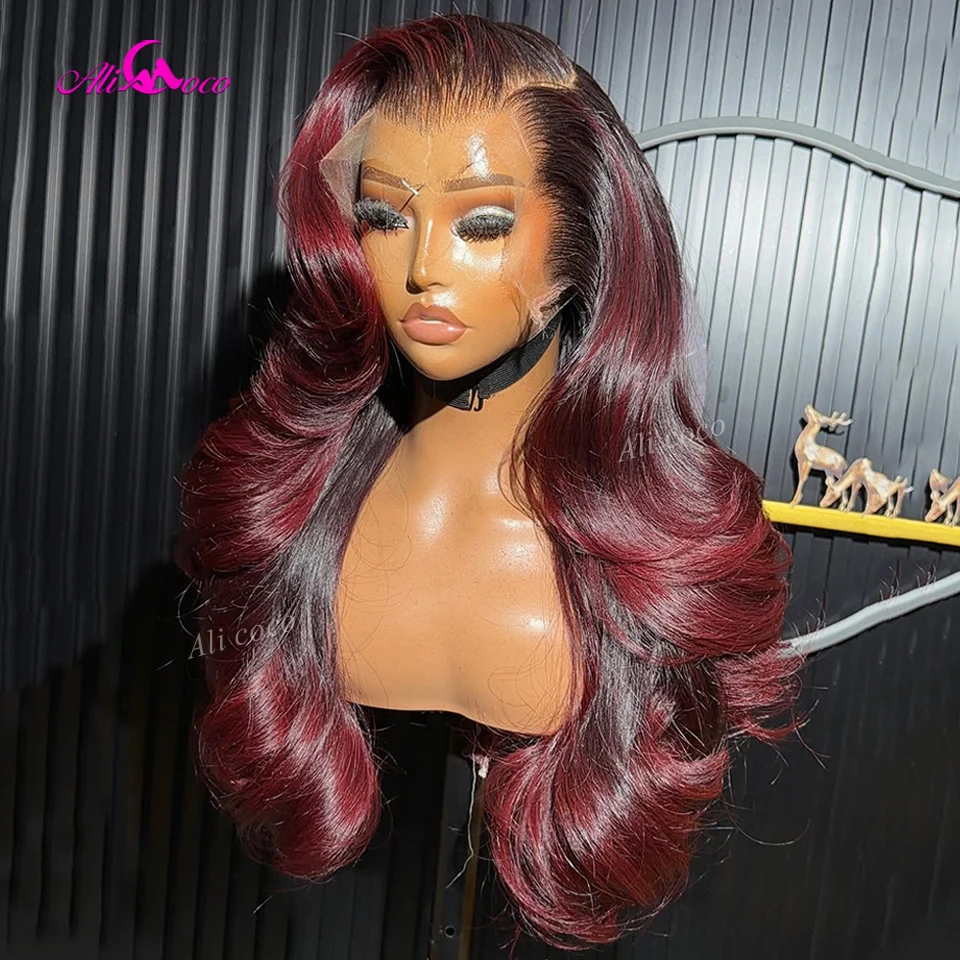 13X6 Ombre Black Burgundy 13X4 Lace Front Human Hair 1B/99J Body Wave 180 Density Lace Closure Wigs 5X5 Brazilian Pre Plucked