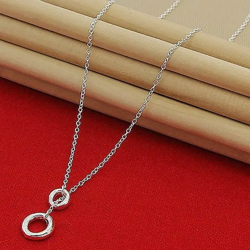 Circle of Style 925 シルバー ファッション O ラウンド サークル チェーン ネックレス トレンディ ジュエリー