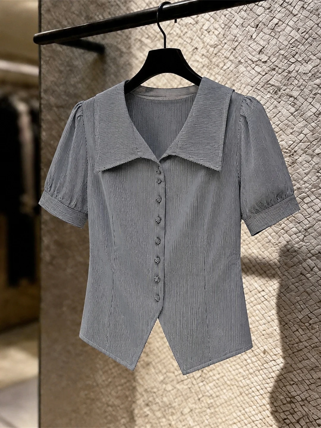 

Summer Short Sleeve Turn-down Collar Fashionable Single-button Korean Style Casual Commute Shirt Women's Premium Feel Top