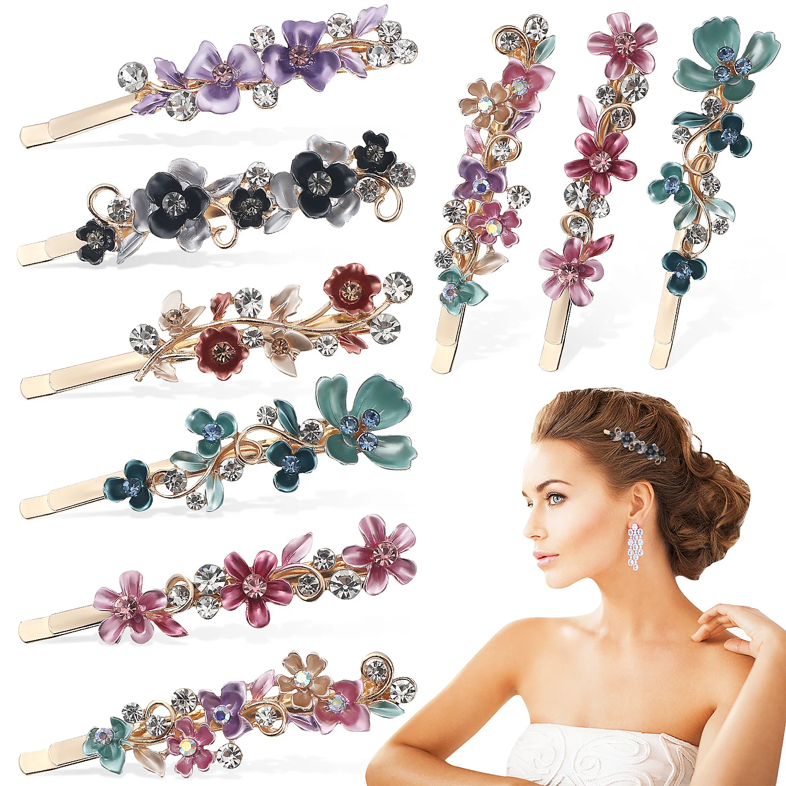 

12Pcs Hair Clips with Rhinestones Comfortable Non Slip Hair Pins Stylish Barrettes for Wedding Party Everyday