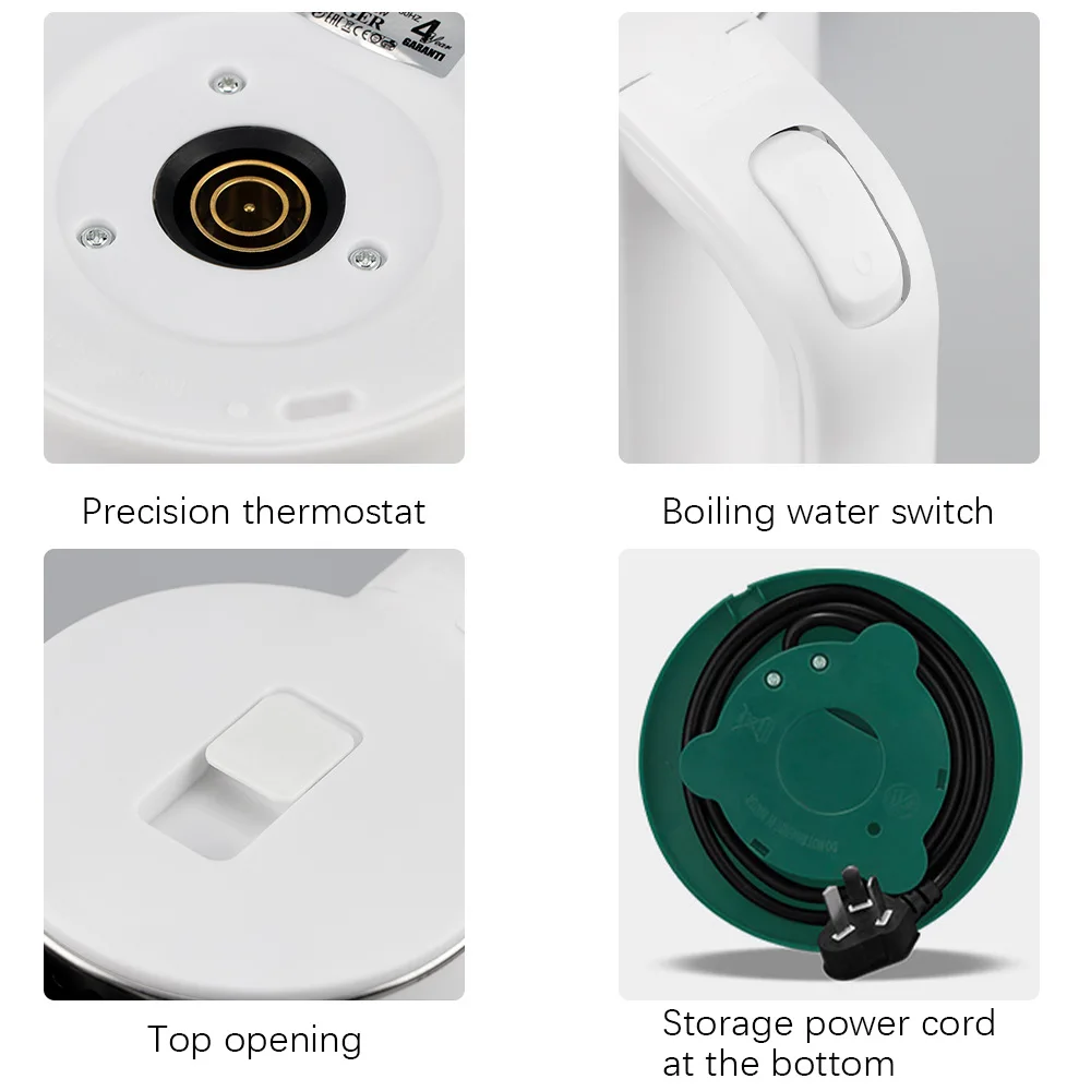 Chaleira elétrica doméstica de aço inoxidável, 2l, chaleira de calor rápido, 2000w, desligamento automático, proteção seca, fervente rápida, chaleira de chá