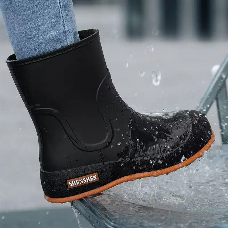 Women\'s High Top Flat Sole Slip-On Rain Boot Soft Sole Non Slip Waterproof Detachable Cotton Cover Kitchen Work Shoe Garden Shoe