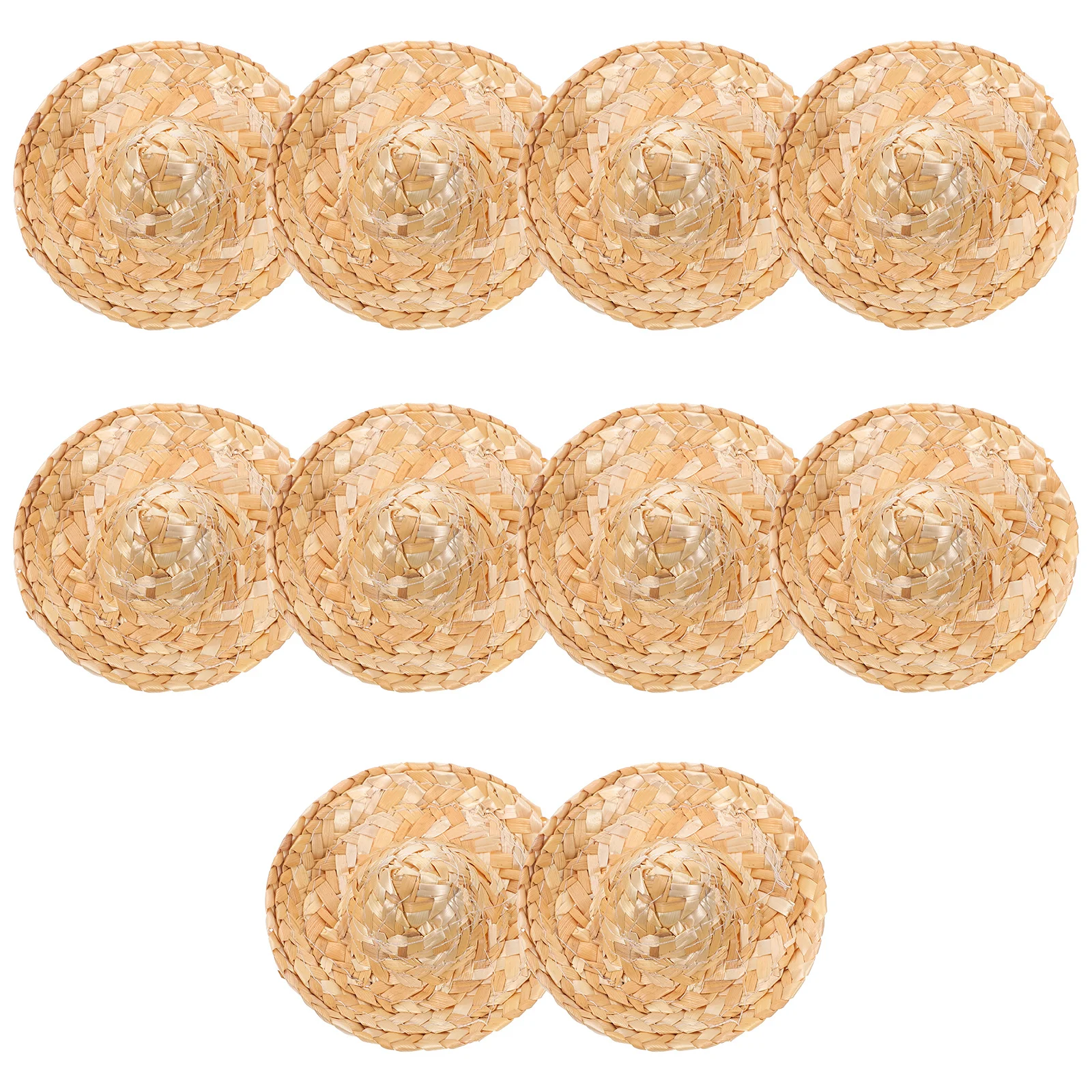 10Pcs Small Woven Straw Hats Decorative Craft Props Lovely Photo Accessories Mini Hat Rustic Ornament Small Straw Hat