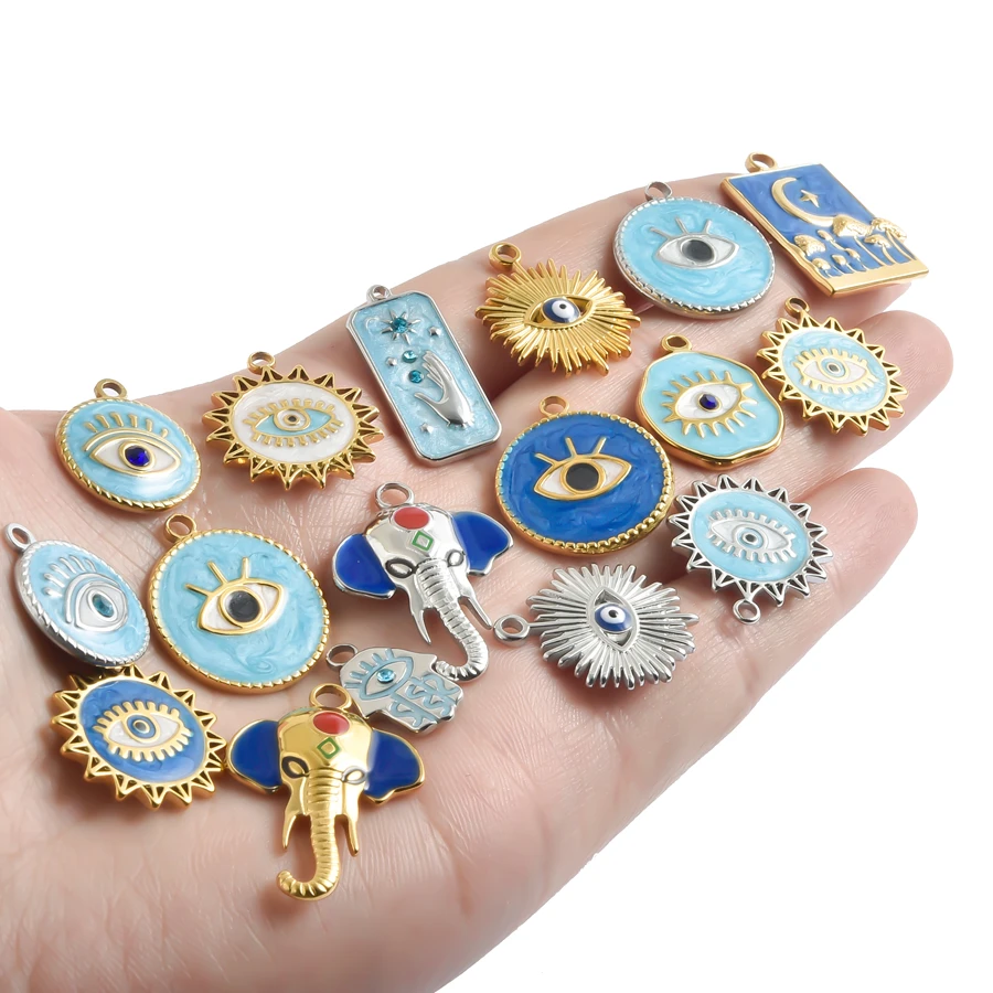 DIY Blauer Teufel/Böser Blick/Türkisches Auge Anhänger aus Edelstahl, nicht verblassend, für Schmuckherstellung, ethnische Mode-Charms, Zubehör – Detail 2