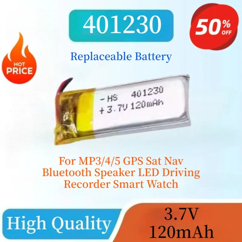 

High Quality 401230 Replacement Li-Po Battery 120mAh for MP3/4/5 GPS Sat Nav Bluetooth Speaker LED Driving Recorder Smart Watch