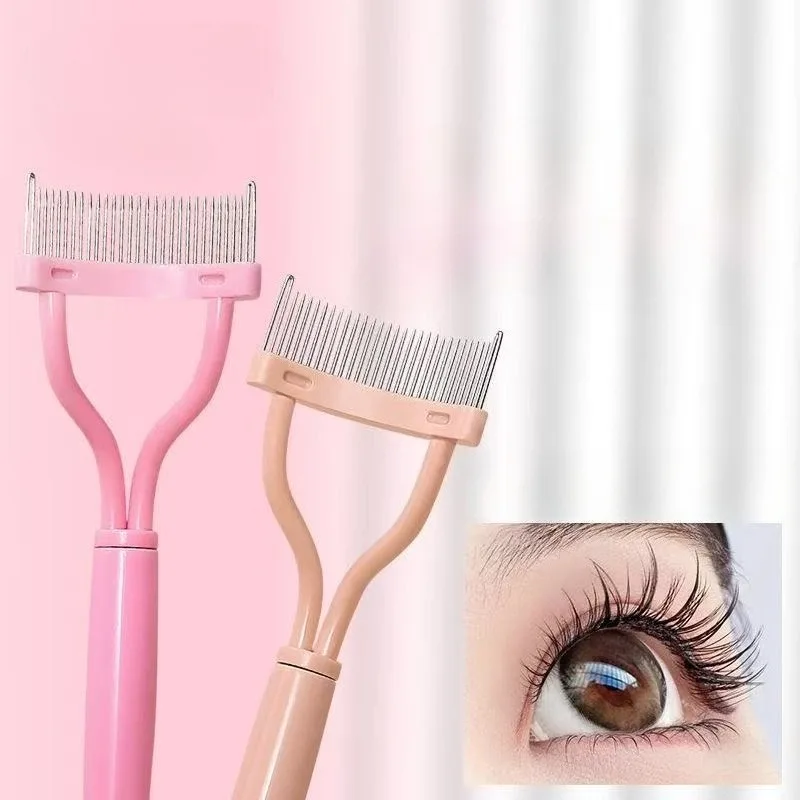 2 in 1 Folding Eyelash Separator Metal Teeth Straight Eyelash Curler Eyelash Brush Comb Mascara Curl Lash Beauty Makeup Tools