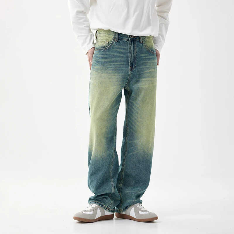 JK1901 جينز جديد متعدد الاستخدامات على الطراز الأمريكي للرجال ذو ساق مستقيمة وسحاب كاجوال مغسول بالحجر على الطراز الأمريكي #3