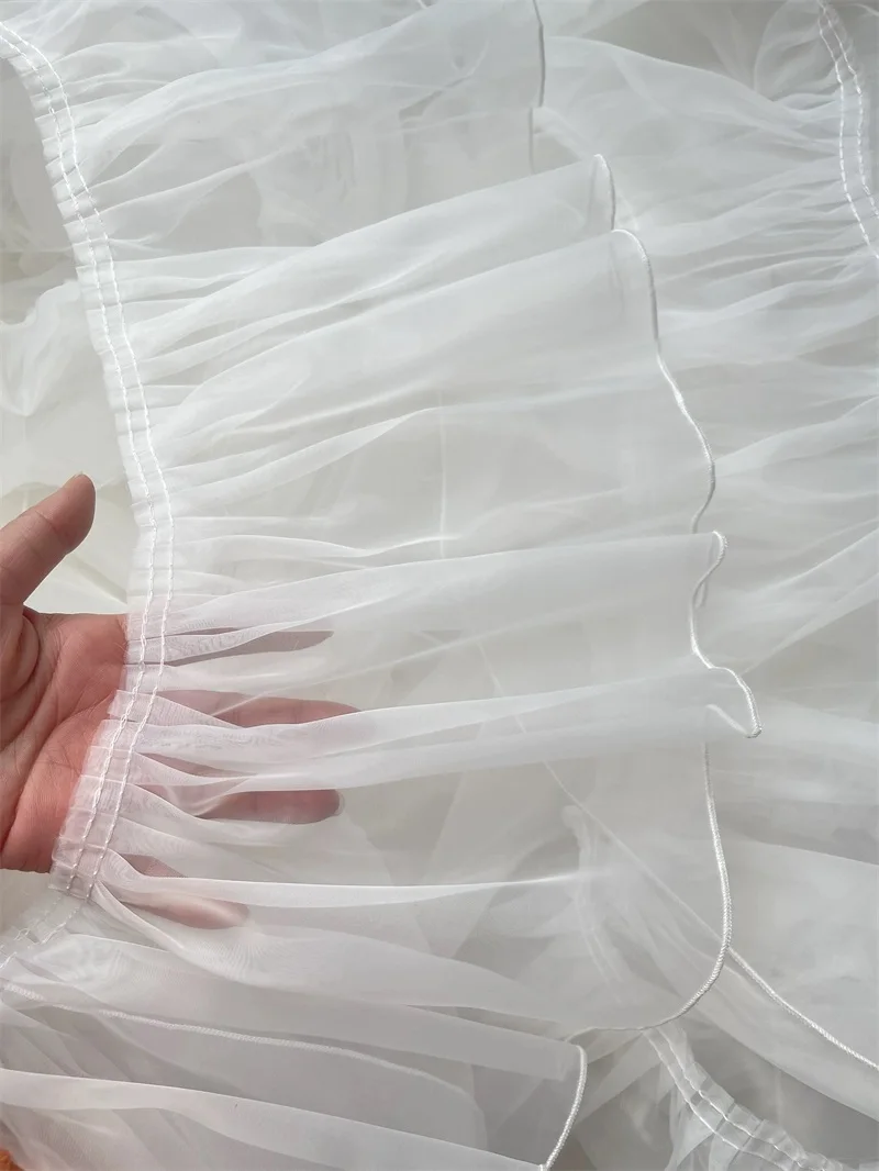Organza Pleated Lace Trims, Ribbon Fabric Applique, Fold Ruffle Dresses, DIY Sewing Supplies, Black and White