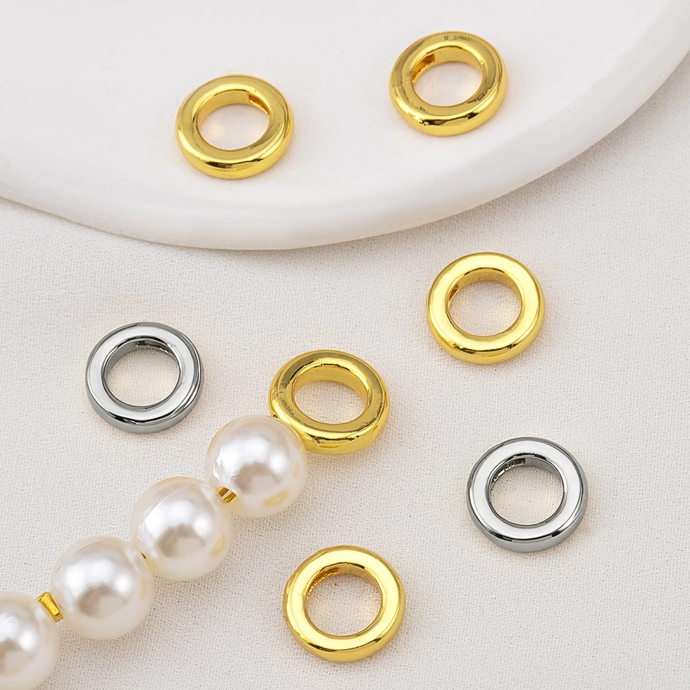 5pcs 10pcs 18K Gold Color Plated Brass Round End Beads Tips Double Hole Connectors Rings For Bracelet Making Accessories Jewelry