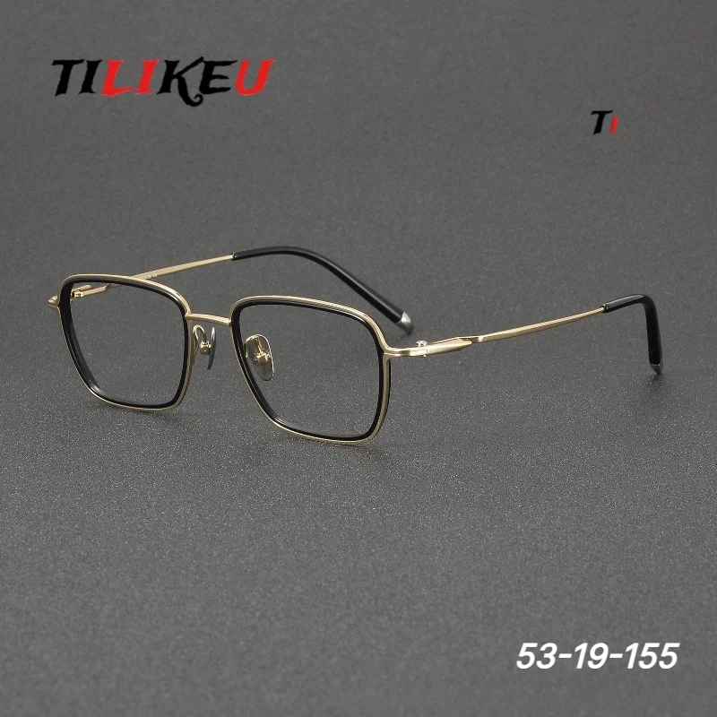 Pure Titanium Eyewear 11.6g Lightweight Niche Designer Large Frame Eyeglasses for Men Vintage Square Acetate Rim Big Face Ocular