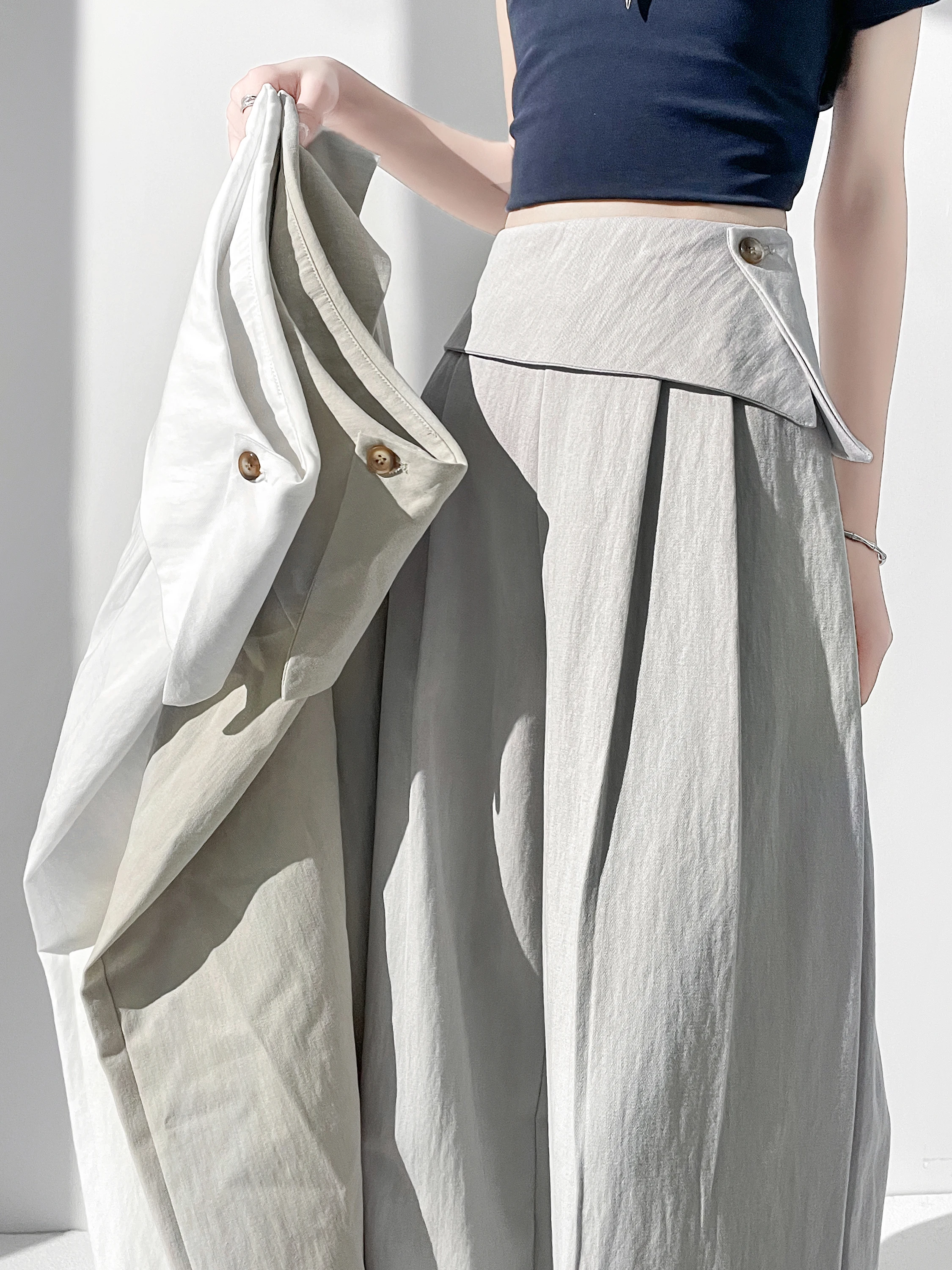 

Asymmetric High Waist Wide Leg Pants Women's Summer Thin Casual Loose Slimming Straight Drapey Long Trousers Korean Style