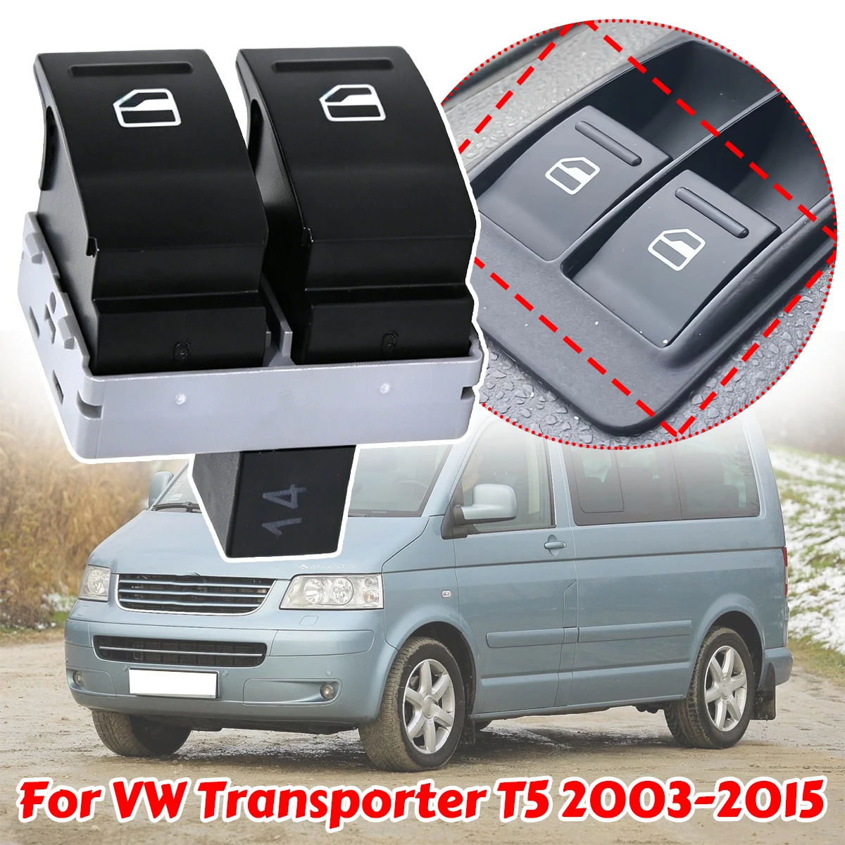 4Pins Durable Electric Door Window Lifter Switch For VW Transporter T5 2003 2004-2015 7E0959855A9B9 Front Driver Side Buttons