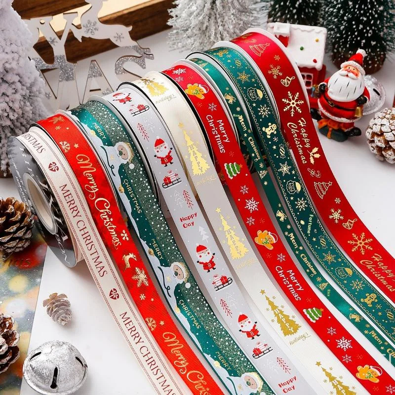 [YU]New Year Christmas Ribbon - 100% Polyester 22M Length Gift Wrap Ribbon For Flowers, Cake Decor, Christmas Tree (Red/Green)