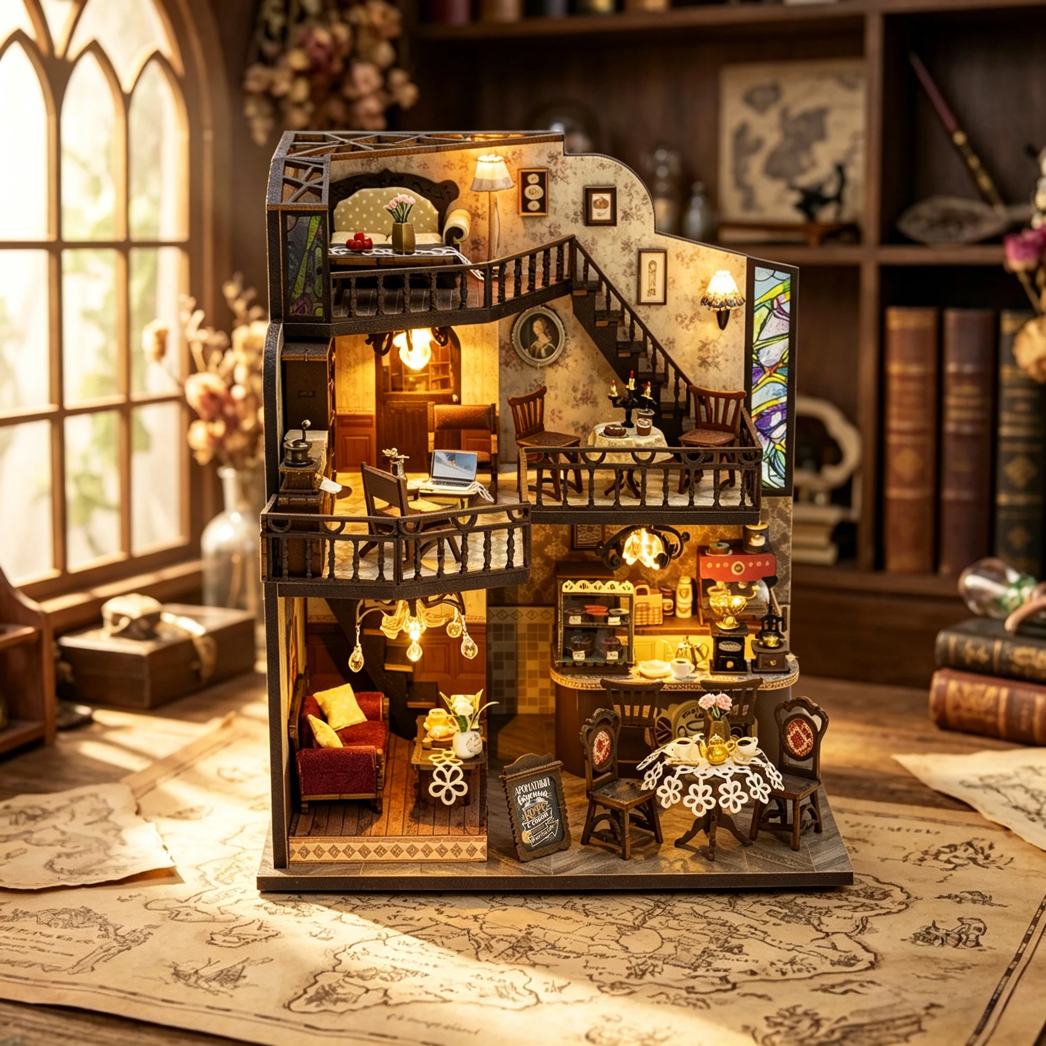 Hot Sale Coffee Theme New Product M2533 Fortunate Encounter Cafe Wooden Doll House Diy Mini Dollhouse Miniature Dollhouse Kit - view 2
