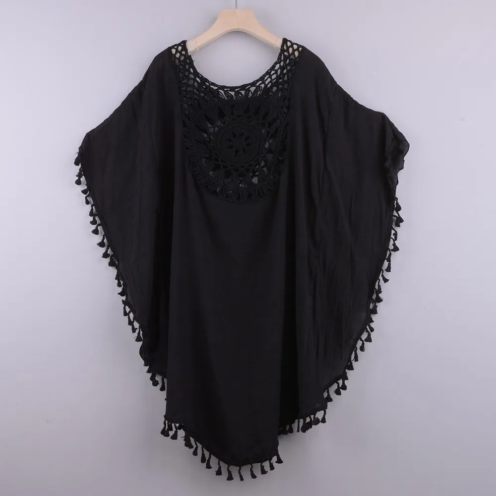 New Knitted Sunflower Beach Cover Up Large Size Hollow Out Bathing Suit Fringe Tunic Bikini Cover Ups Women