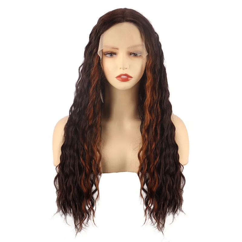 small curly hair mixed color long curly hair synthetic fiber headband lace wigs