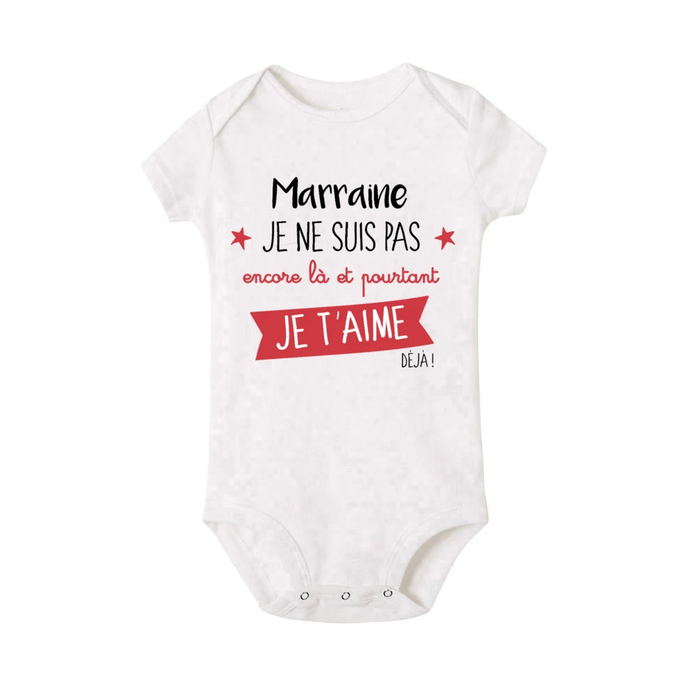 Godmother I Haven\'t Arrived Yet But I Already Love You Print Baby Romper Pregnancy Announcement Infant Bodysuit Infant Jumpsuit