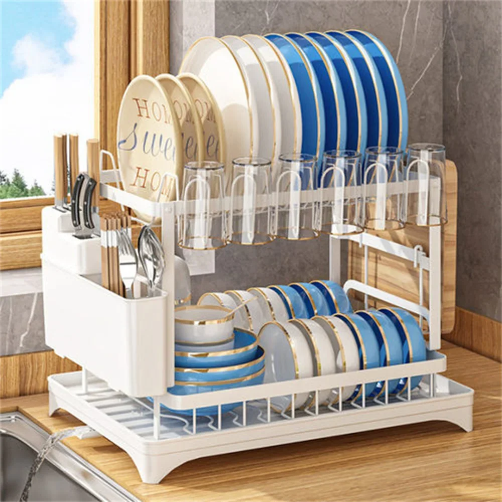 

Customizable Vaccage de vaisselle de cuisine à double couche avec bec, poignées en acier inoxydable, amovible, rangement