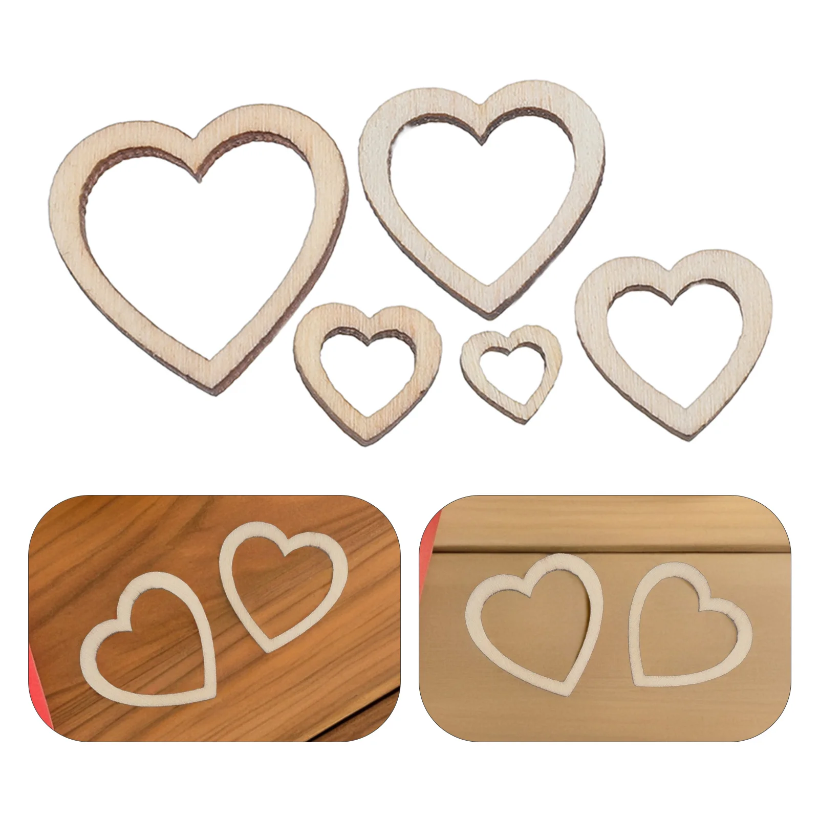 

300Pcs Wooden Heart Cutouts Natural Hollow Heart Shapes Unfinished Rustic Wedding Valentine's Day DIY Craft Decorations