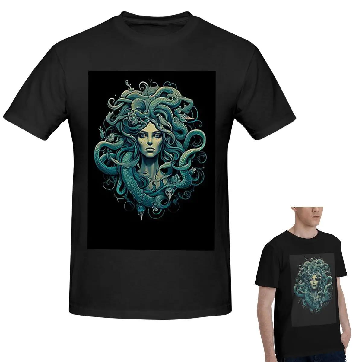 

100% Cotton Ancient Greece Medusa Gorgon Vintage Style T-Shirt Men's Funny Oversized T Shirt Men Round Neck Summer Shirts Tops