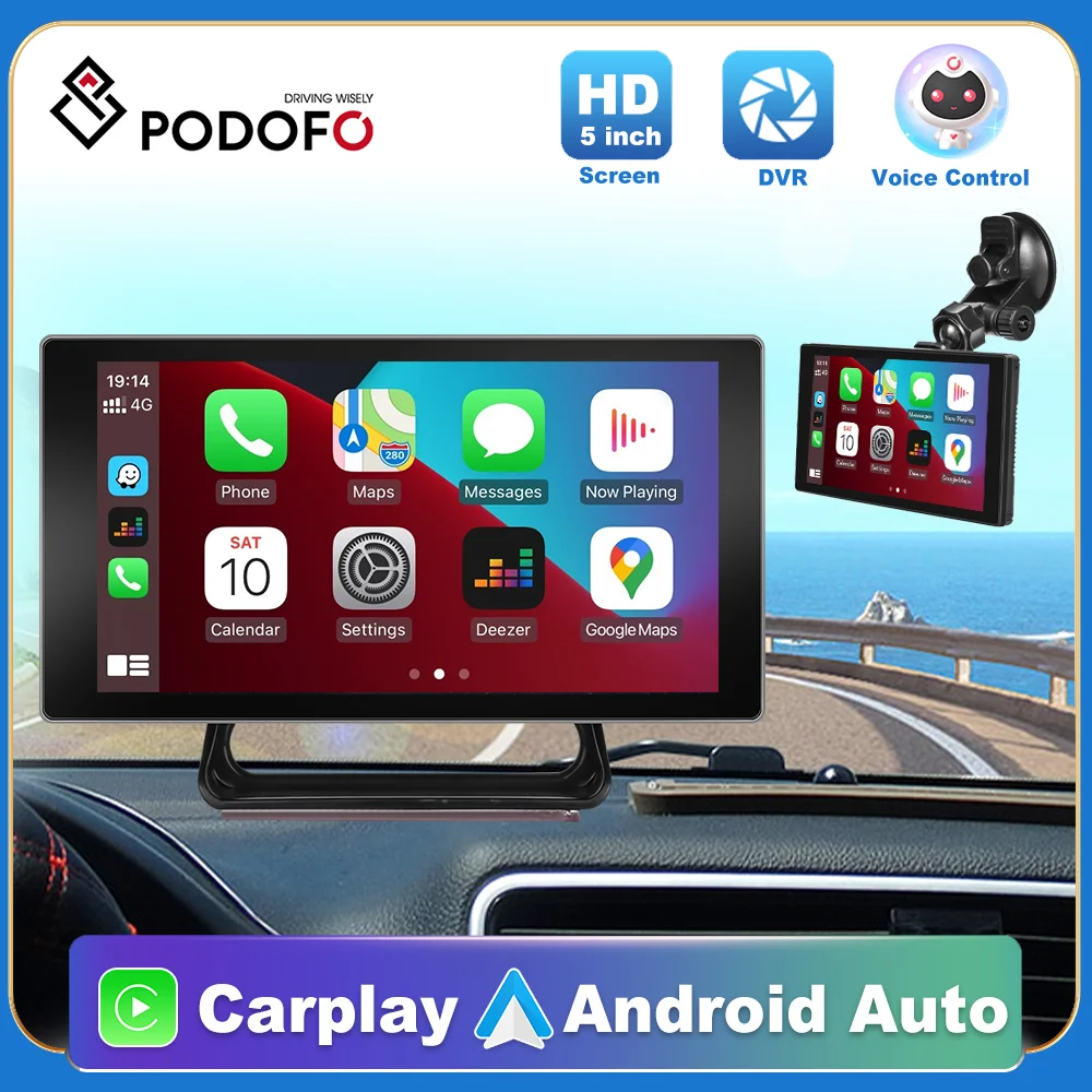 

Podofo 5" Carplay Car MP5 Smart Player 4K DVR Video Recorder Dashboard Supports Android Auto With Voice Control