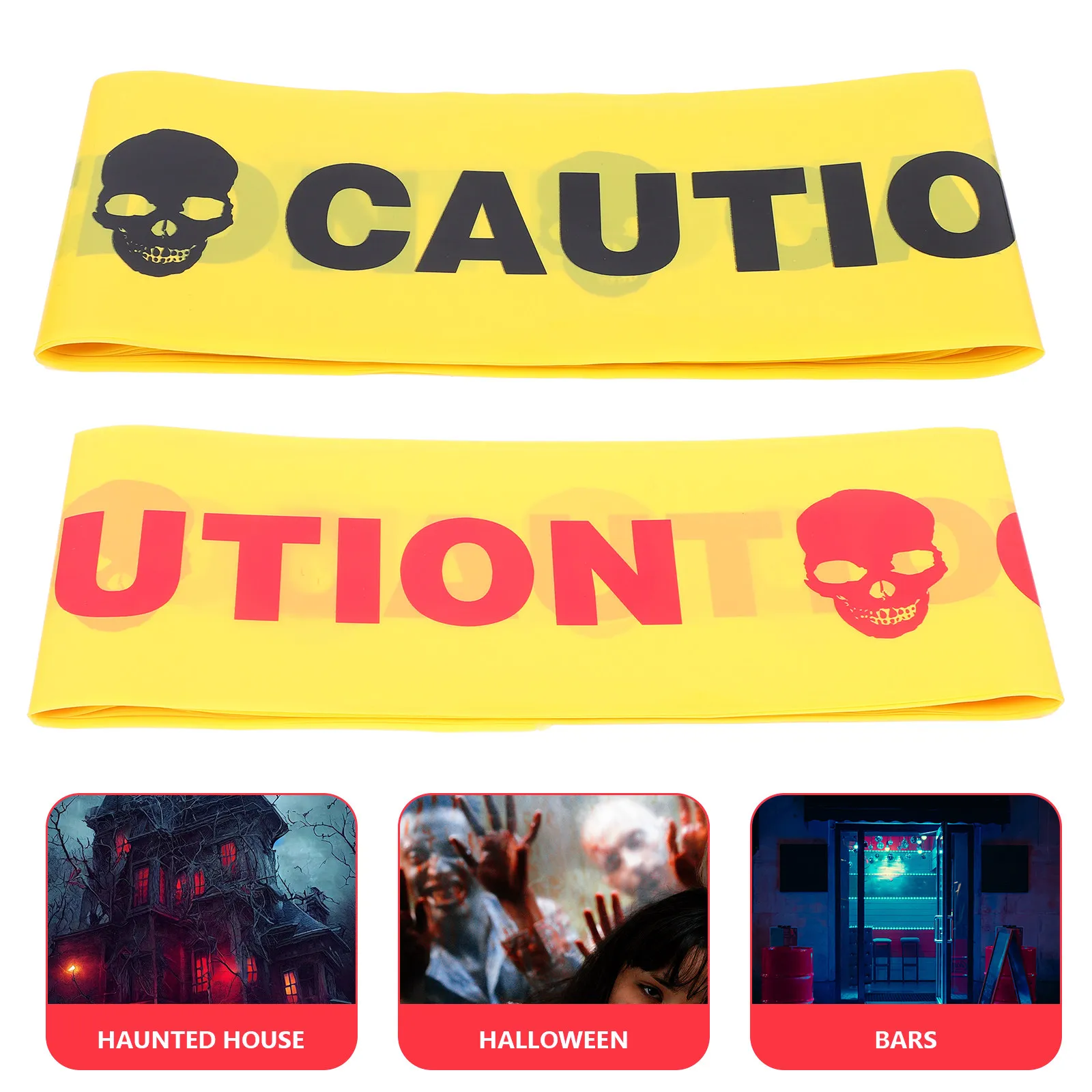 2Pcs Safety Warning Tape Yellow Orange Skull Pattern Halloween Cordon Isolation Tape Weatherproof for Construction Party