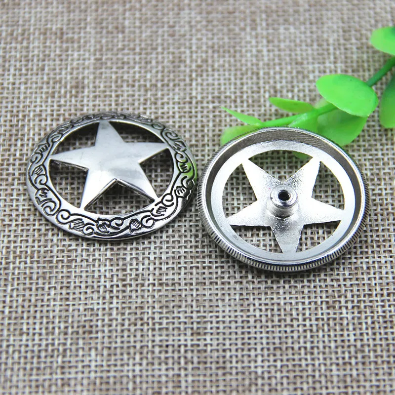 5PCS 37mm Silver Carved Gold Round Hollowed Star Conchos Metal Leather Goods DIY Decorative Accessories