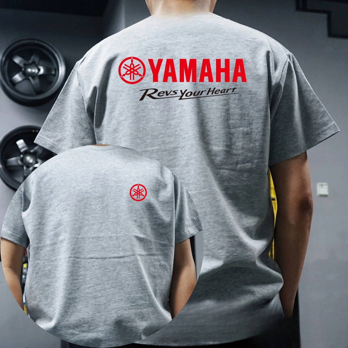 Yamaha "Revs Your Heart" T-Shirt, Red Tuning Fork Logo Print on Cotton, Casual Tee for Motorcycle Enthusiasts & Yamaha Bike Fans view 2