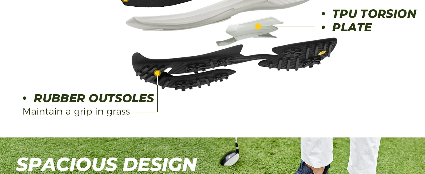 Fitville Professionelle Herren-Golfschuhe mit extra breiter Zehenpartie, lässige Golfsneaker, gepolsterte, wasserabweisende Sportschuhe für Herren – Detail 6