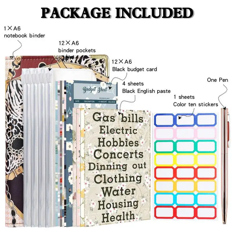 Planificador de presupuesto, sobres de efectivo y gastos, carpeta de ahorro de dinero con sobres de efectivo, carpeta A6, billetera para presupuestar dinero, organizador