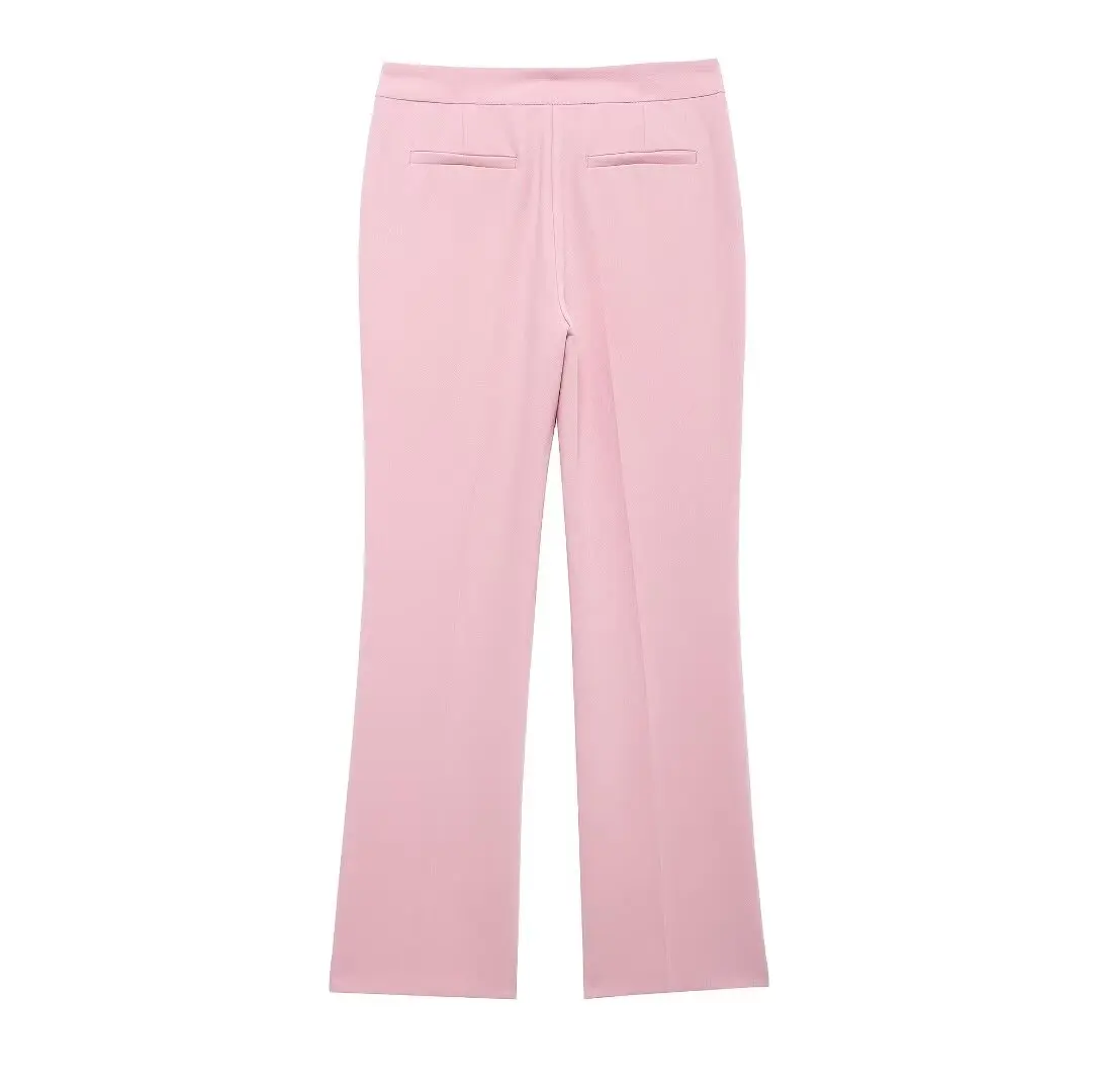 Tangada 2024 Women Pink Wide Leg Pants Trousers High Waist Suit Pants BE0290