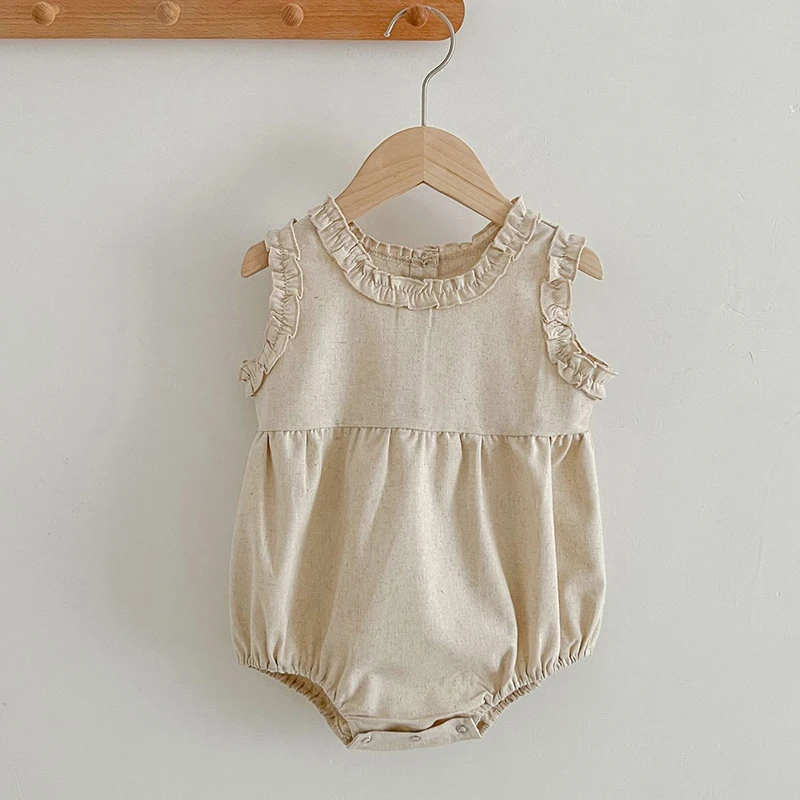 

Korean Style Infant Baby Girl Bodysuits Sleeveless Cotton Solid Color Toddler Baby Girls Jumpsuit Baby Girls Clothes For Summer