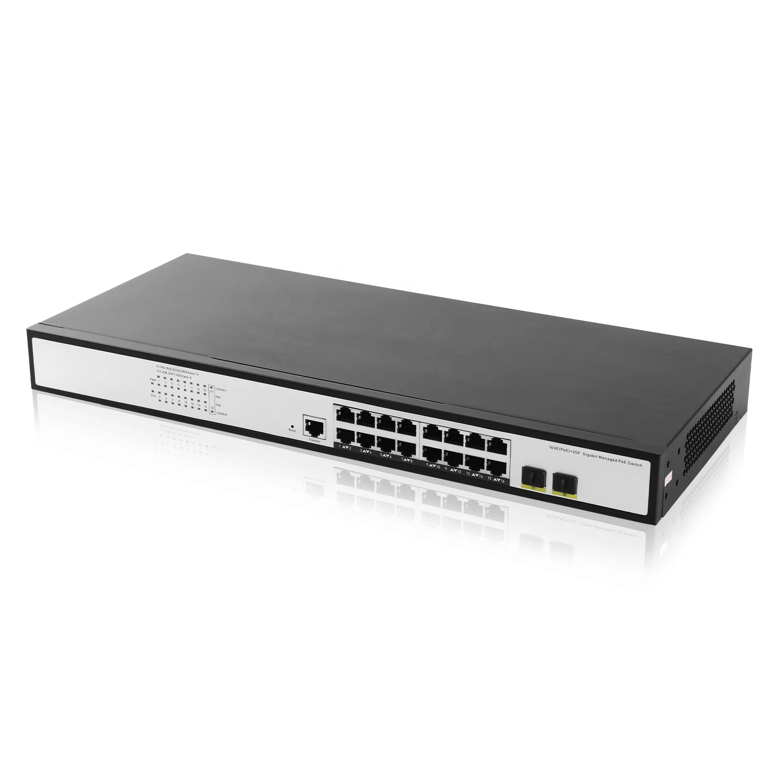China Manufacturer 16GE 2SFP L2 Managed Layer 2 Smart PoE Ethernet Switch OEM 1U Rack Mount PoE Switch
