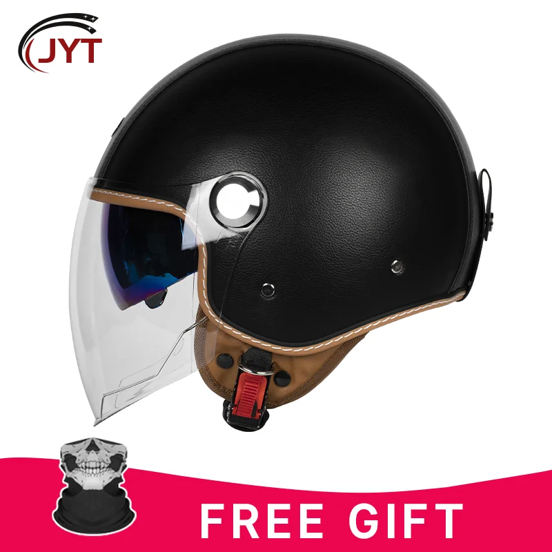 

ECE Certified Black Leather 3/4 Open Face Helmet Water-Resistant and Keep Warm with Multiple Color Options for Adult Riding